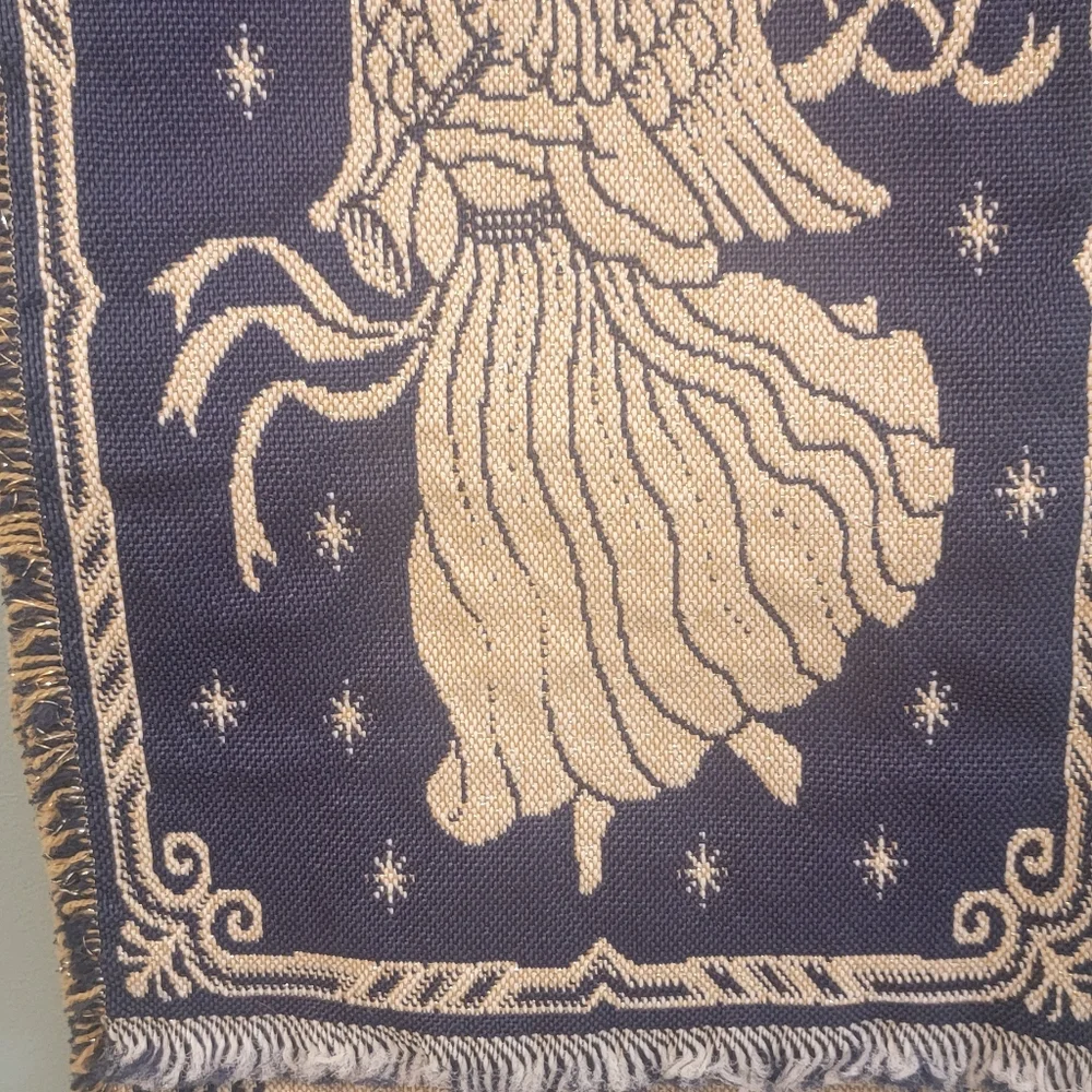 Vintage Table‎ Tapestry Runner Angel Holiday Seasonal Fringe Size 12Wx72L